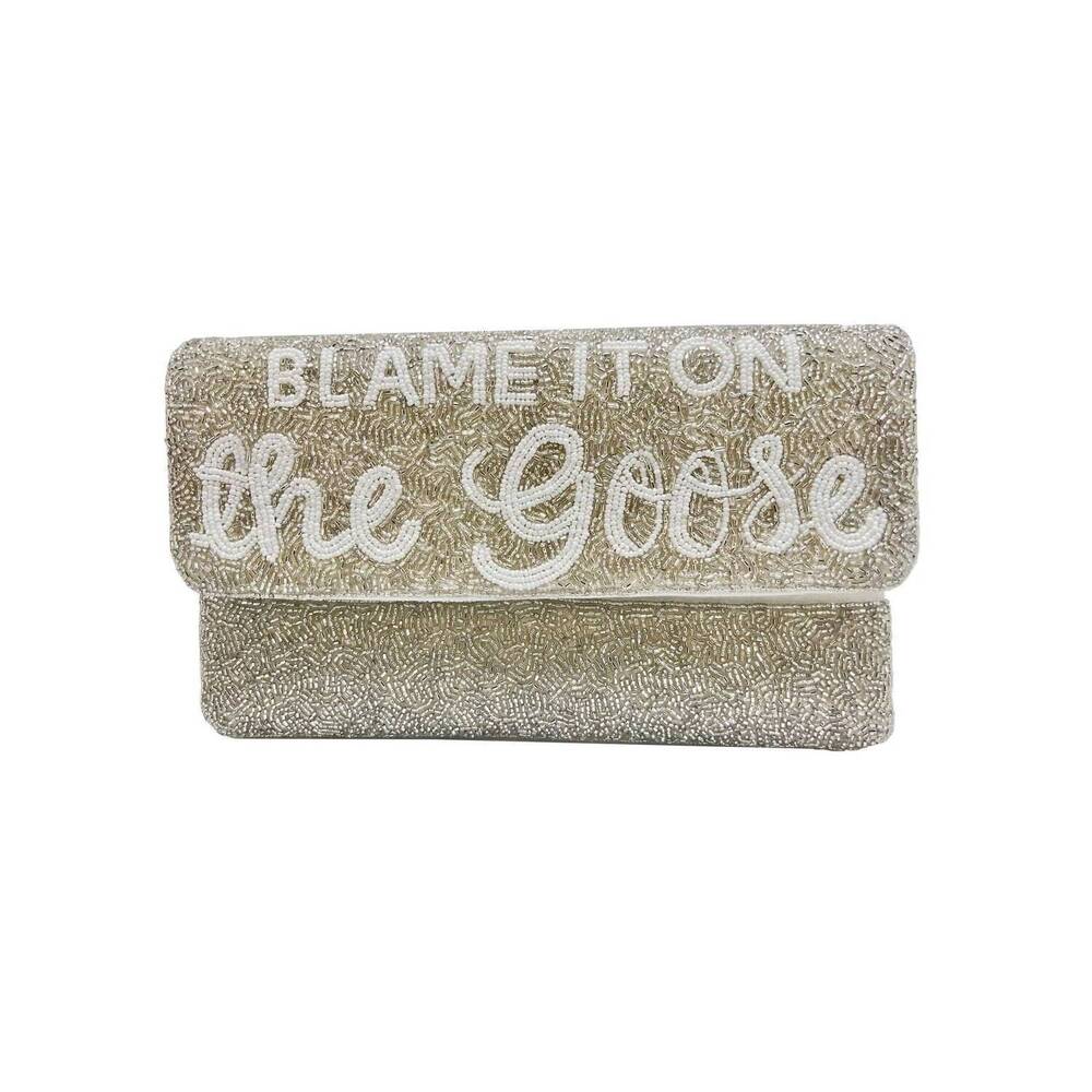 NEW LA CHIC DESIGNS women's blame it on the goose beaded clutch in silver